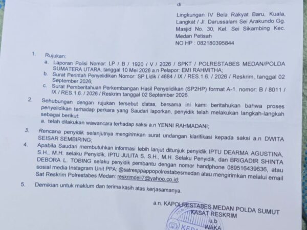 Aktivis Perempuan Desak Polrestabes Medan Segera Tindaklanjuti Kasus Dugaan Penganiayaan Ketua IPK Langkat